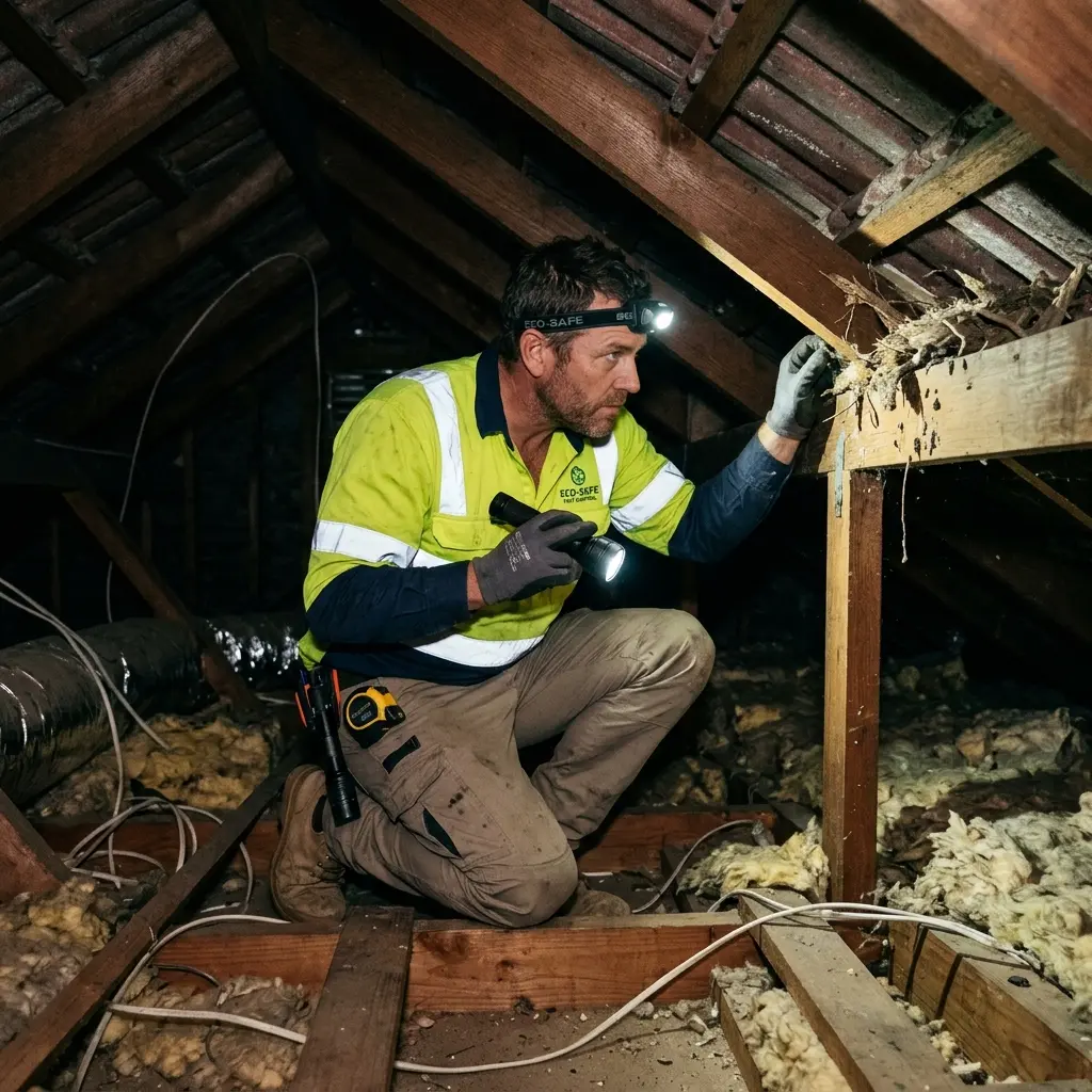 Technician locating dead rodents inside a Burwood wall cavity with detection equipment