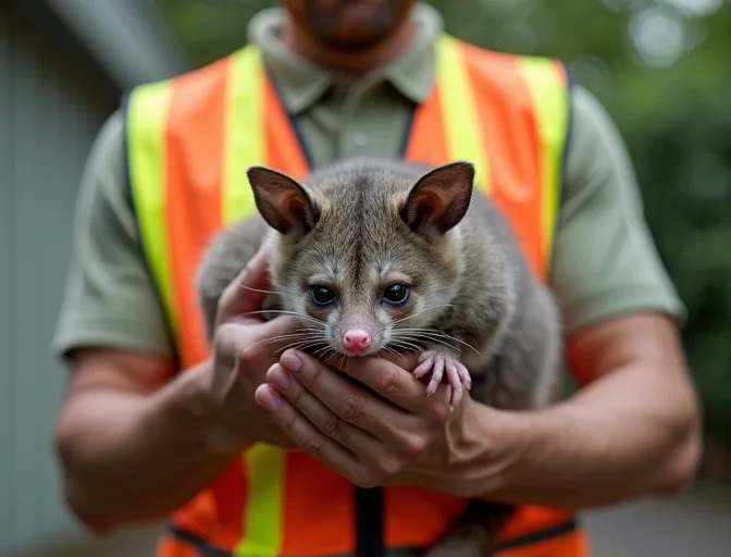 Animal handler safely recovering a deceased possum in Burwood
