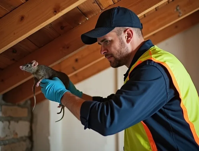 Technician inspecting a roof cavity for a dead rat in Burwood